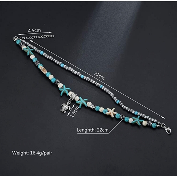 Beaded Sea Turtle Charm Ankle Bracelet NWT - Picture 2 of 2